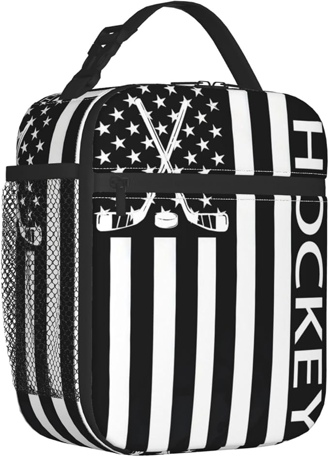 Hockey Flag Lunch Bag for Women Men Adults, Insulated Lunch Box for Work, Sports, Travel, Picnic,Hiking, Fishing, Ice Hockey Theme Lunchbox Gifts