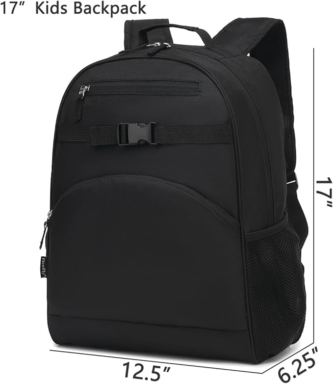 FlowFly Kids Backpack for Toddler Boys Girls, Simple Lightweight Bookbag for Daycare Kindergarten Elementary School Travel, Small Modern Bag (Large, Black)