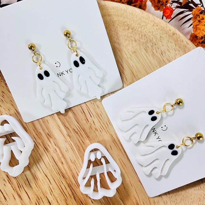 Halloween Ghost Polymer Clay Cutters – 3 Pcs Spooky Clay Cutters for Earrings and DIY Crafts, Polymer Clay Tools for Jewelry Making