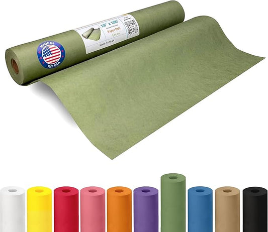 Green Kraft Paper Roll 18" x 2160" (180 feet) - USA-Made Craft Paper for School, Gift Wrapping, Moving & Packing - High-Density Kraft Material for Art by IDL Packaging