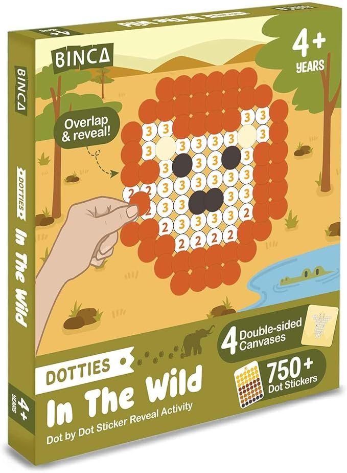 BINCA Dotties Dot Art Activity Kit, 750+ Stickers, Wild Animals Mess-Free Activities, DIY Dot Sticker Art for Toddlers, Kids Travel Activities, Craft Kits & Gifts for Boys & Girls Ages 4,5,6,7