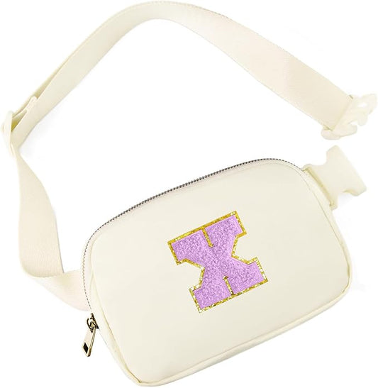 Gitus Gifts for 8 9 10 11 12 Year Old Girls Belt Bag Fanny Pack Crossbody Bags with Initial Letter Patch Cute Stuff Birthday Gifts for Teen Girls Women Personalized Trend Stuff (Ivory-X)
