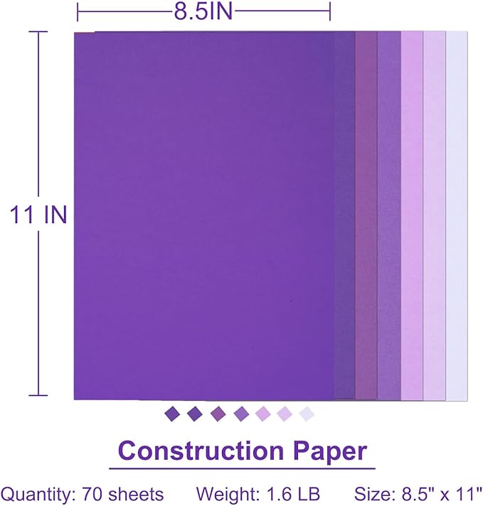 Construction Paper 8.5inx11in,70 Sheets,Set of 7 Colors 178GSM/65LB Heavyweight Construction Paper,Crafts,Arts,School Classroom Art Supplies Assorted Colors Bulk Paper