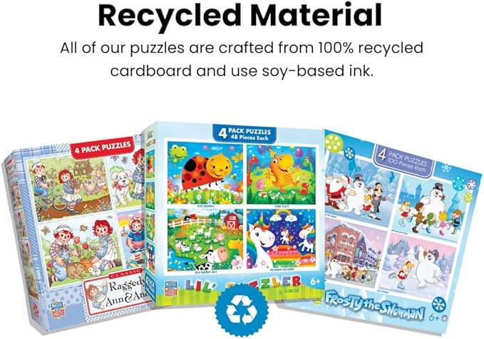 MasterPieces – Jigsaw Puzzle Set for Kids 6+ Years, 4-Pack of 100 Pieces, Educational and Fun Game, Purple Glow in the Dark Collection, Gift Idea for Children, 8" x 10