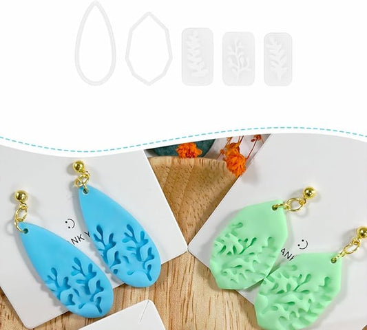 5pcs Leaf Texture Polymer Clay Cutters – Clay Cutters for Earrings, Geometric Teardrop Shape Clay Tools, Clay Molds for Polymer Clay Jewelry DIY