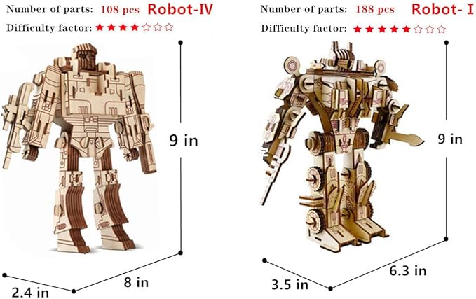 3D Wooden Robot Puzzle,4 Piece Set Wood Crafts DIY Assembly Puzzle,Wooden Robot Model Kits,3D Wood Toys for Adults Man Teens Boys Kids Birthday