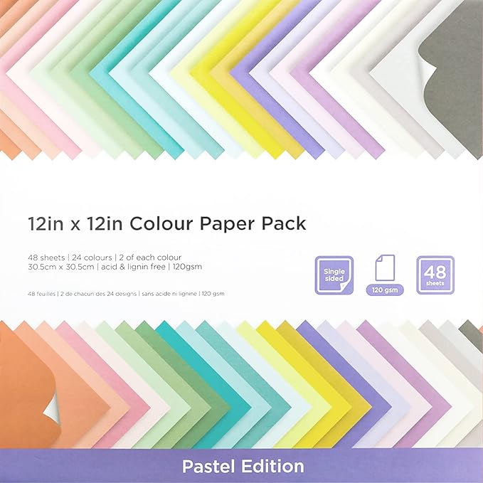 48 Sheets Pastel Color Scrapbook Paper 12x12 Inch 24 Assorted Colored Card stock 120 gsm 32 lb Rainbow Paper for Cardmaking, Assorted Color Shading Projects,Origami,Classroom Crafts