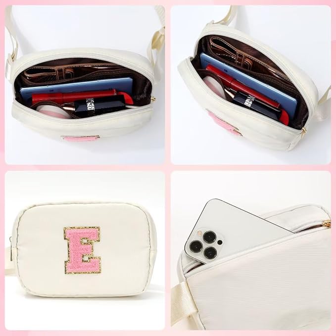YOOLIFE Initial Sling Bag - Chest Bum Bag for Women, Small Crossbody Fanny Packs, Personalized Birthday & Christmas Gifts, White