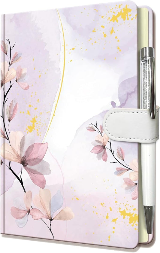 Floral Journal for Girls - Gift for Teens, Kids - Diary with Pen & Magnetic Closure, 192 Pages for Writing, 5.3"x7.5" Hardcover Lined Notebook
