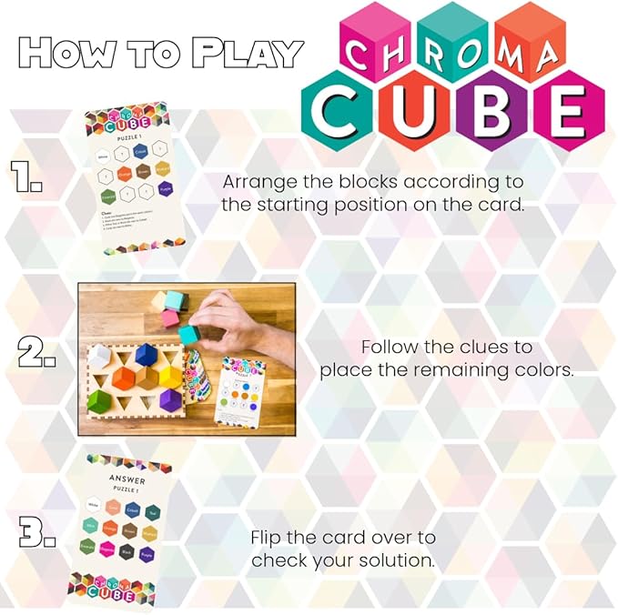 Project Genius: Chroma Cube, A Colorful Logic Puzzle, 12 Colorful Wood Blocks, 25 Brainteaser Cards, Puzzle, Great Gift, 1 Player Game Logic