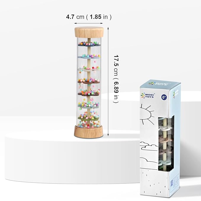 WODI Wooden Baby Rattle Rainstick Rainmaker Montessori Musical Toy for Infants Toddlers Newborns 0-3-6-9-12 Months Sensory Development