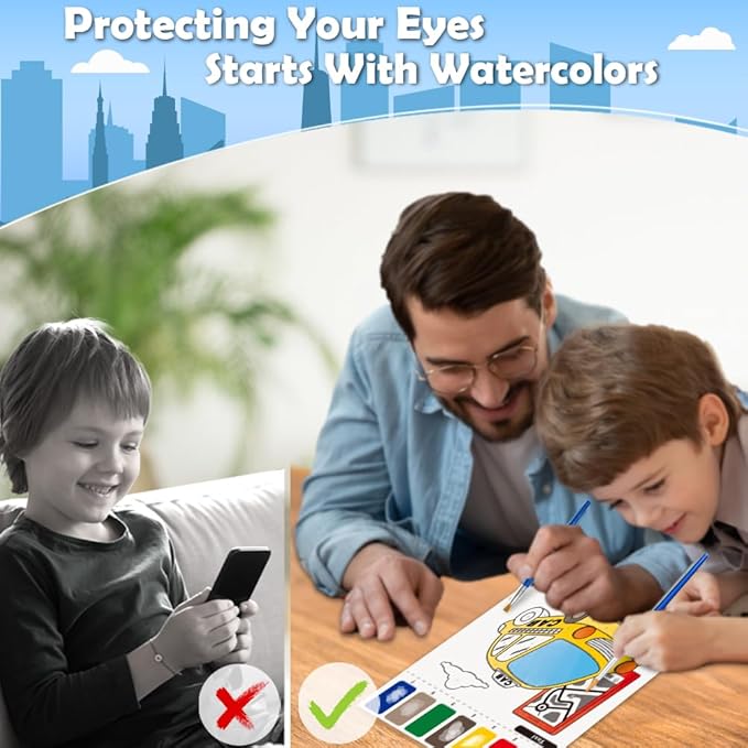 Paint with Water Books for Kid,Transport Coloring Book with Watercolor Paint Set Kids,Travel Coloring Kit,Arts and Crafts Suitable for Birthday