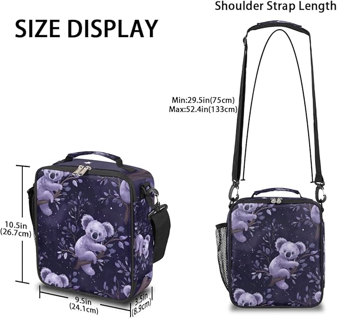 koala Lunch Bags for Girls Insulated Lunch Boxes Rectangular Waterproof Lunch Tote Bag with Adjustable Shoulder Strap Portable Picnic Bag for School Work Outdoor Gifts