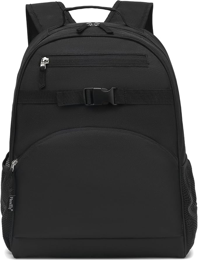 FlowFly Kids Backpack for Toddler Boys Girls, Simple Lightweight Bookbag for Daycare Kindergarten Elementary School Travel, Small Modern Bag (Large, Black)
