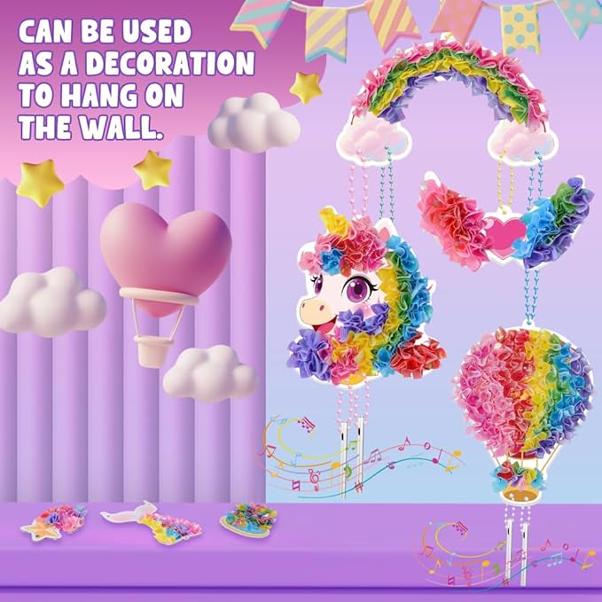 Poke Art and Crafts Kits for Girls, Fun and Mess Free DIY Wind Chime Creative Activity, Birthday Gifts Toys for 5 6 7 8+ Year Old Girls
