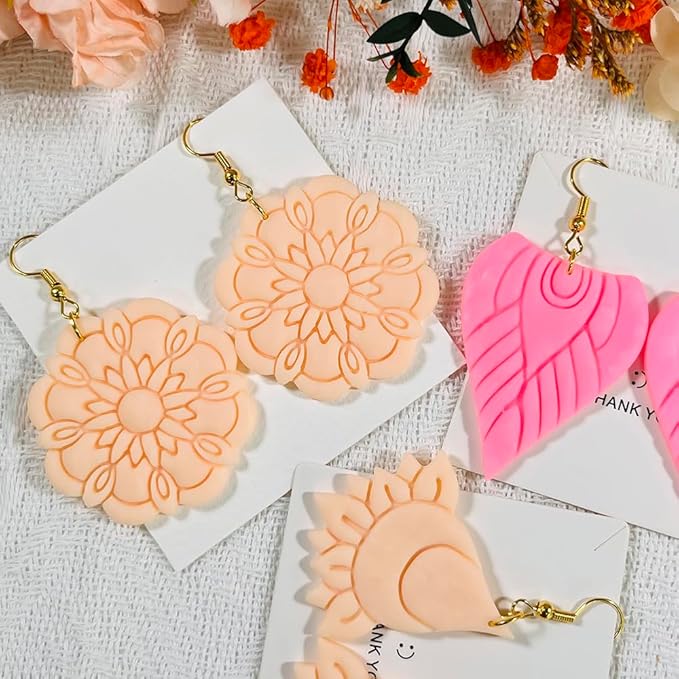 Polymer Clay Cutters Boho Earring Set – 4PCS Mandala Flower & Tribal Clay Cutters for Polymer Clay Jewelry, Clay Earring Cutters and Tools for DIY Craft Making