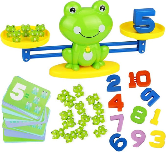 Aitbay Cool Math Game, Preschoolers Frog Balance Counting Toys for Boys & Girls Educational Number Toy Fun Children's Gift STEM Learning Age 3+ (63 PCS)