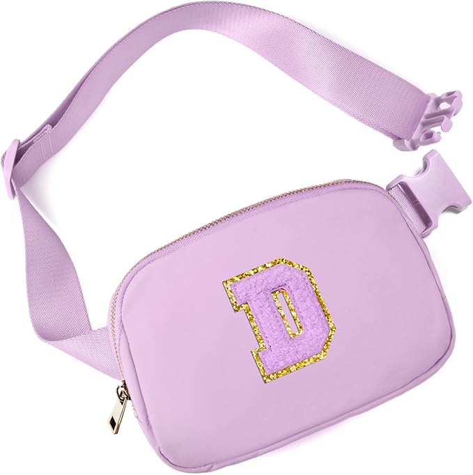 Gitus Gifts for 8 9 10 11 12 Year Old Girls Belt Bag Fanny Pack Crossbody Bags with Initial Letter Patch Cute Stuff Birthday Gifts for Teen Girls Women Personalized Trend Stuff (Lavender-D)