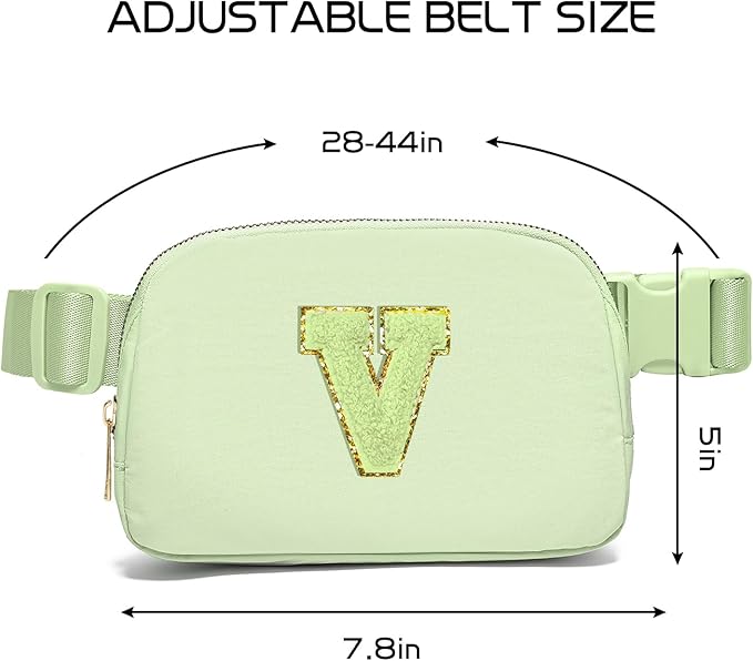 Gitus Gifts for 8 9 10 11 12 Year Old Girls Belt Bag Fanny Pack Crossbody Bags with Initial Letter Patch Cute Stuff Birthday Gifts for Teen Girls Women Personalized Trend Stuff (Light Green-V)
