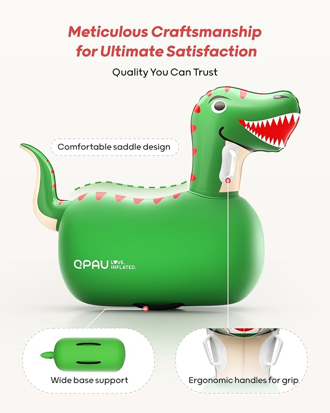 QPAU Inflatable Bouncy Dinosaur Toys 2 PCS with Hand Pump, Heavy Duty Giant Bouncy Pal, 220lbs Load Capacity, Ride On Bouncy Animal Hopper Toy, Indoor Outdoor Bouncers for Kids Girls Boys Ages 5+