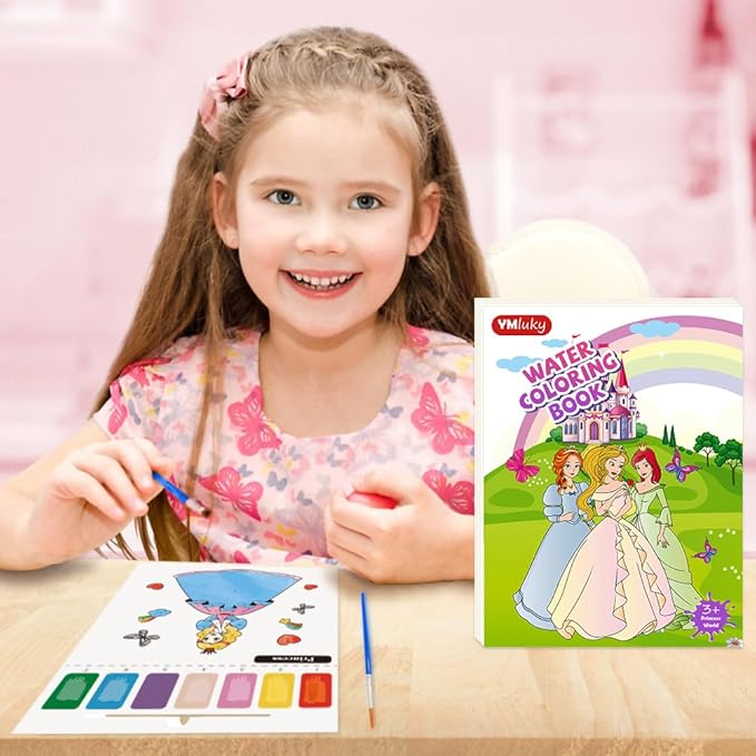 Paint with Water Books for Kid,Princess Coloring Book with Watercolor Paint Set Kids,Travel Coloring Kit,Arts and Crafts Suitable for Birthday