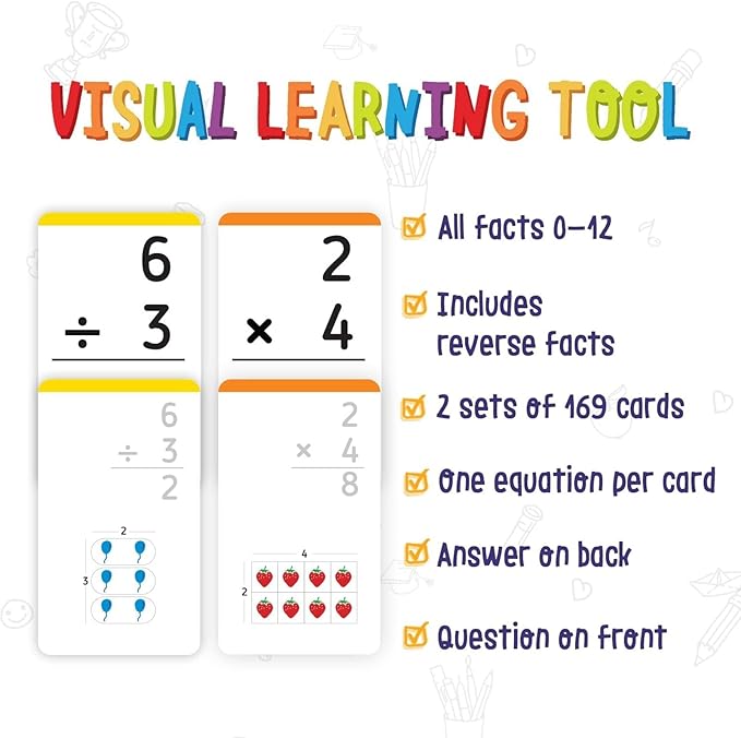 Merka Math Flash Cards - 338 Total Division & Multiplication Flash Cards for 3rd Grade