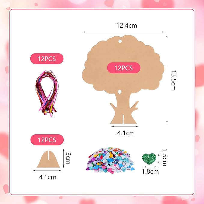 Fennoral 12 Pack Mother's Day Craft Kits for Kids - Heart Tree Foam Stickers DIY Arts and Crafts for Girls & Boys - Valentine Gifts, Decorations