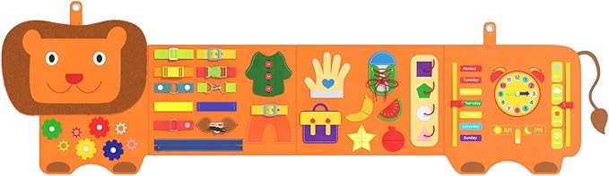 Lion Montessori Busy Board - Sensory Wall Panel for Kids, Felt Activity Cube for Toddlers, Daycare Toys and Playroom Furniture Essentials, Wall Mounted Sensory Board Toy Gift for Boys Girls, 3-6