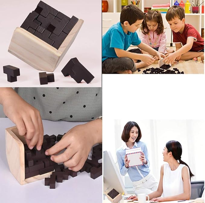 Wooden Brain Teaser Puzzle Cube Stress Relief Toys for Kids Adults Wooden Puzzles T-Shaped Jigsaw Logic Puzzle Educational Toy for Children Teenagers by AHYUAN (Coffee)