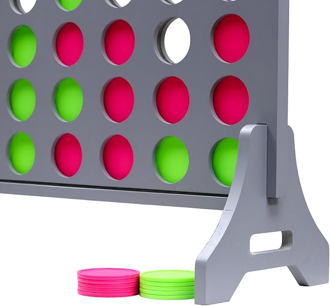 Tailgating Pros Premium Grey Giant Four in a Row with Carrying Case - Jumbo Oversized Outdoor Yard Game - Connect Multiple Pucks in a Row to Win - Many Puck Colors Available!
