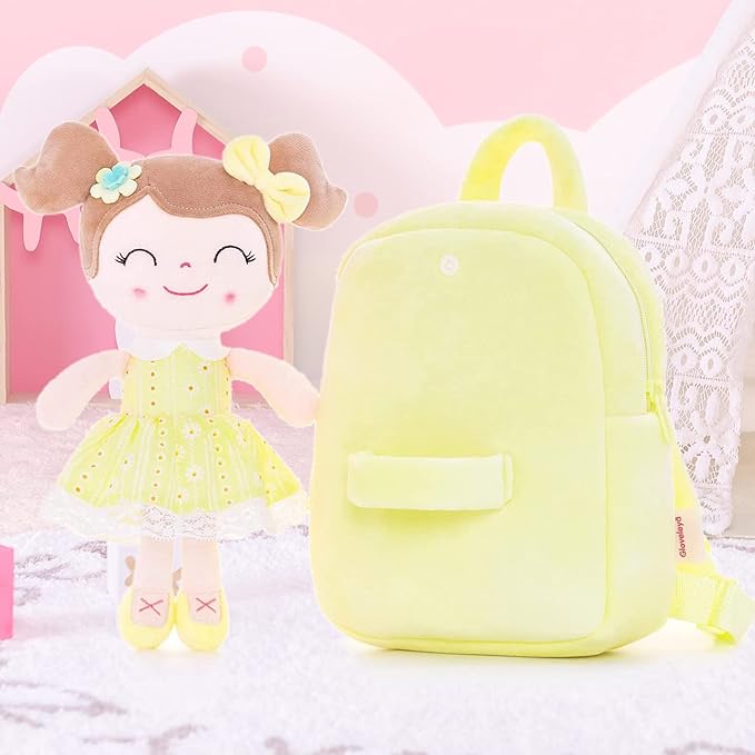 Gloveleya Back to School Gifts for Girls Kids Backpack Toddler Girls Backpacks with Soft Plush Spring Girl Doll Toys Yellow 9"…