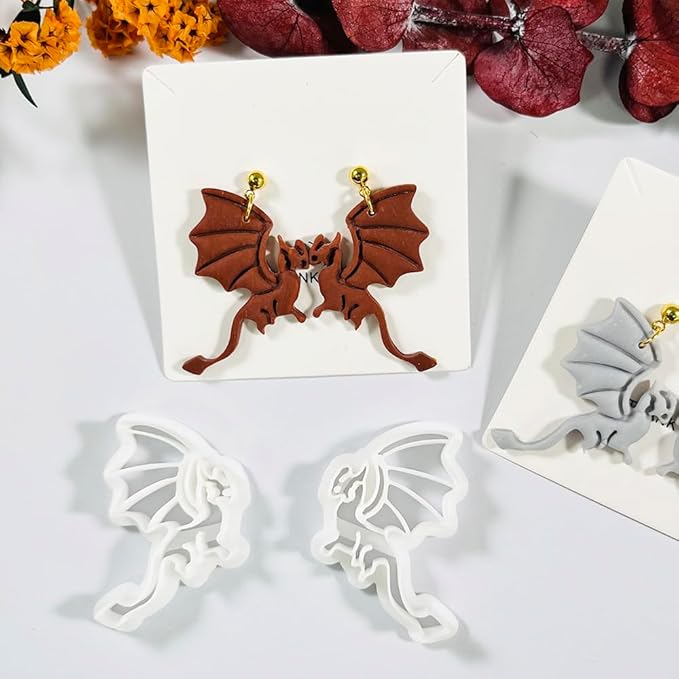 Polymer Clay Cutters Dragon Set – 2PCS Fantasy Dragon Clay Earring Cutters for Polymer Clay Jewelry, Halloween Gothic Clay Tools and Cutters for Cosplay and DIY Crafts