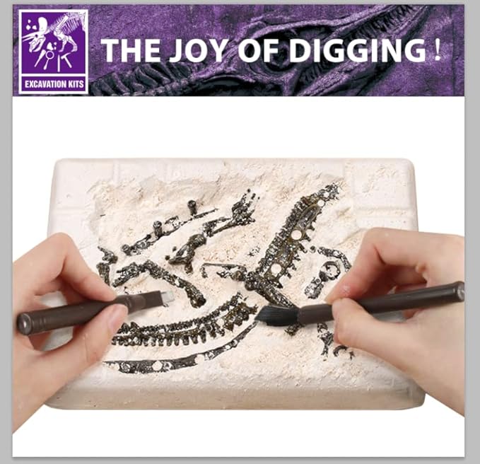 Dinosaur Fossil Dig Kit, Dino Excavation Kits for Kids, Educational Science Kits, Dinosaur Toys for Kids, Dig up 2 3D Skeleton Puzzles and 2 Dino Figures Including T-Rex, Triceratops