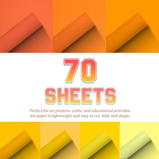 Construction Paper 8.5inx11in,70 Sheets,Set of 7 Colors 178GSM/65LB Heavyweight Construction Paper,Crafts,Arts,School Classroom Art Supplies Assorted Colors Bulk Paper