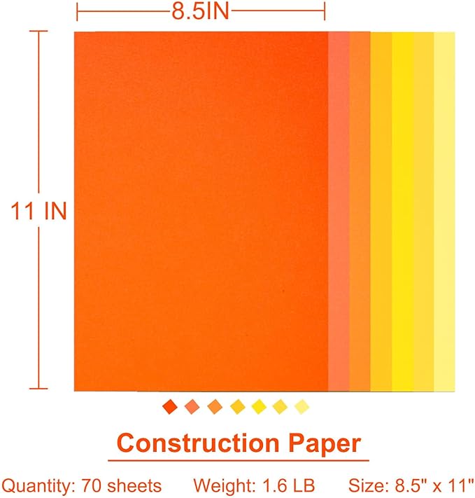 Construction Paper 8.5inx11in,70 Sheets,Set of 7 Colors 178GSM/65LB Heavyweight Construction Paper,Crafts,Arts,School Classroom Art Supplies Assorted Colors Bulk Paper