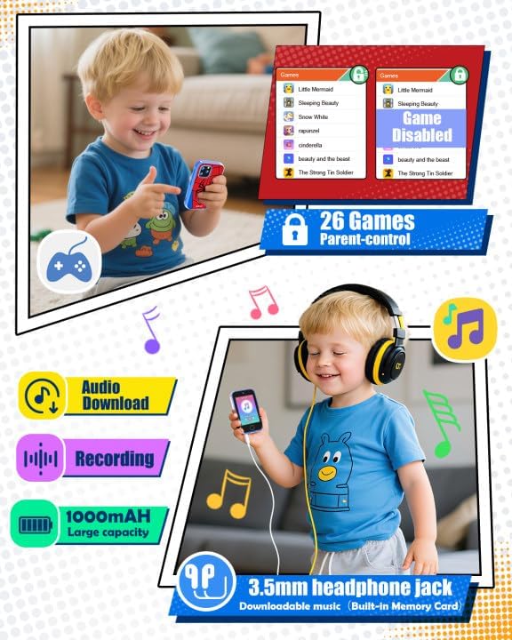 Kids Smart Phone, 3.5'' Touchscreen Kid Phones with Dual Camera, Educational Toddler Learning Toys for 3-10 Year Old Boys, Christmas Birthday Gifts, Music Player, Habit Tracker, Games