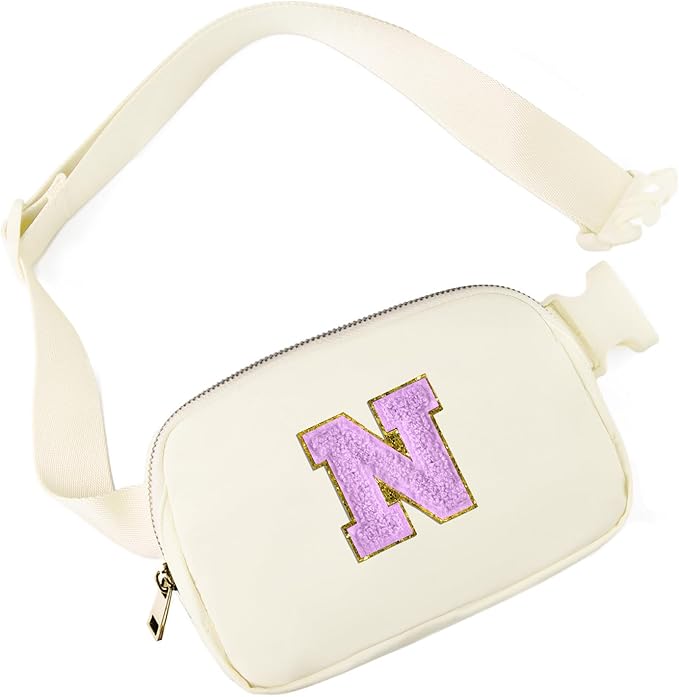 Gitus Gifts for 8 9 10 11 12 Year Old Girls Belt Bag Fanny Pack Crossbody Bags with Initial Letter Patch Cute Stuff Birthday Gifts for Teen Girls Women Personalized Trend Stuff (Ivory-N)