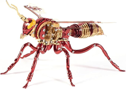 3D Puzzles for Adults, Bumblebee Metal Assembly Jigsaw Game with Steel Mechanical Engineering, Advanced DIY Crafts for Relief & Collection(Red-Gold