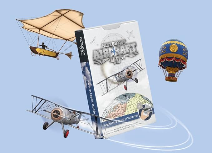 4D+ Augmented Reality Flashcards for Kids – Educational STEM Cards with Free App – Interactive Learning for Ages 4+ (Aircraft 4D+)