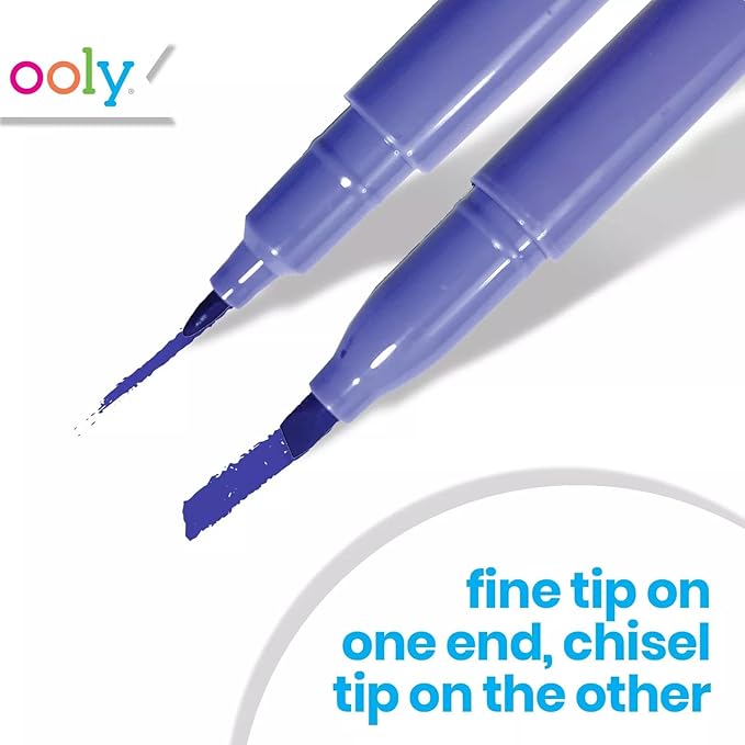 Ooly Pastel Hues Dual Tip Markers - Set of 12 Water Based Colors, Chisel and Point Tip on Each Marker for Kids, Double Ended Markers for Art Supplies & Stationery Sets - Chisel/Fine Tips