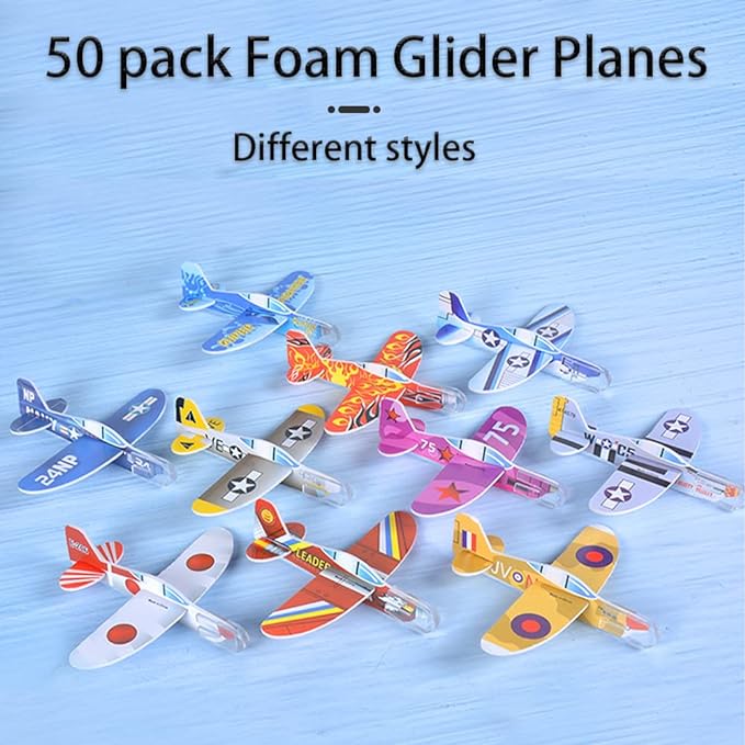 Manmel 50 Pcs Foam Gliders Planes Toys for Kids, Paper Airplane, Party Favors Goodie Bag Stuffers, Outdoor Flying Toys, Bulk for Classroom Prizes Boys and Girls
