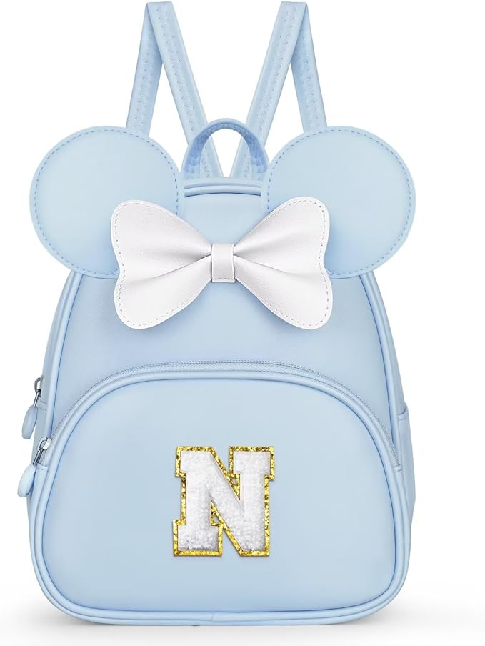 Backpack for Girls Kids Toddler, Bookbag for Teen Girl Kids Birthday Gifts, School Backpack for Girls with Cute Bow, Initial Blue N