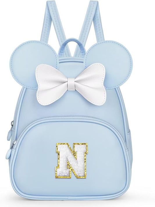 Backpack for Girls Kids Toddler, Bookbag for Teen Girl Kids Birthday Gifts, School Backpack for Girls with Cute Bow, Initial Blue N