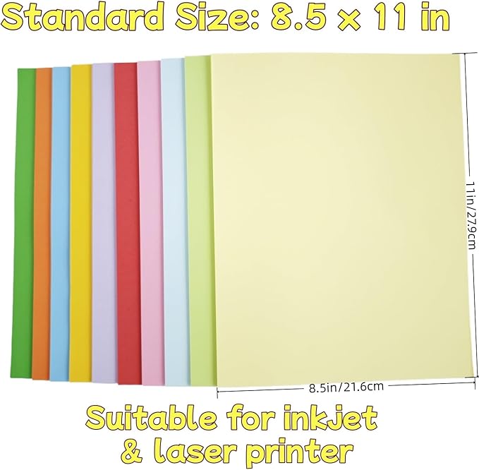 KYMY Colored Origami Printer Papers 8.5 x 11 inch, 250 Sheets Double-Sided Folding Craft Papers, 10 Assorted Colours Lightweight Origami for Arts & Crafts, Scrapbooking, DIY Projects (19lb/70gsm)