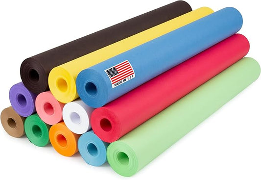 24" x 1200" Pack of 12 Rolls USA Made (100 ft) Multi-Color Kraft Paper Rolls Set, 45 lbs – Colored Paper for Arts and Crafts, DIY Projects, Gift Wrapping, Packing