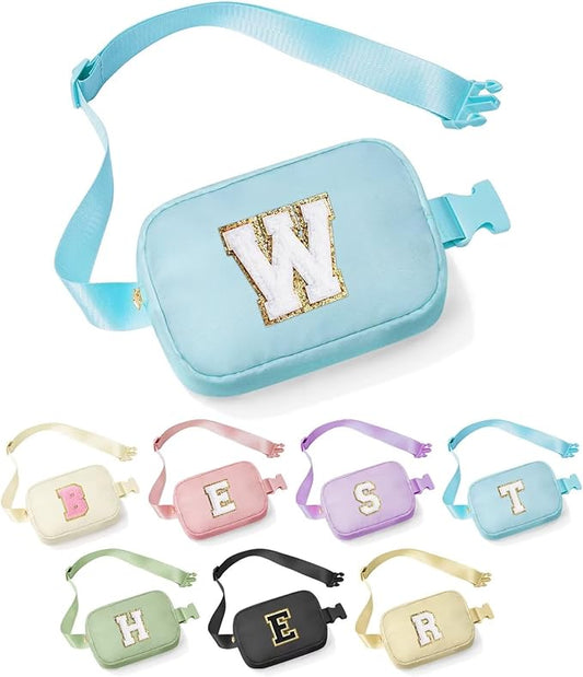 YOOLIFE Birthday Gifts for 4 5 6 7 8 9 10 11 12 13 14 Year Old Girls - Initial Fanny Pack Belt Bag Purse for Girls Teens Daughter Sister Niece, Personalized Trendy Stuff for Teen Girl Kids | Blue W
