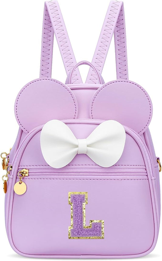KKXIU Girls Initial Bowknot Cute Mini Backpack for Toddler, Travel Small Girl Backpacks, Personalized Trendy Stuff Gift for Little Girls and Kids(L, Purple)