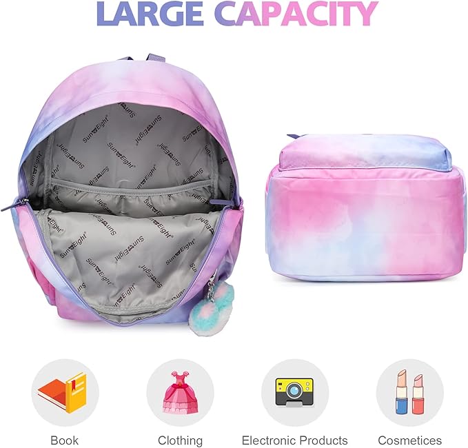 SUN EIGHT Lightweight Backpack for Girls Kids Elementary Bookbag Waterproof Large Space School Backpacks for Teens for Travel and School Ages 6+ Years old Casual Backpack