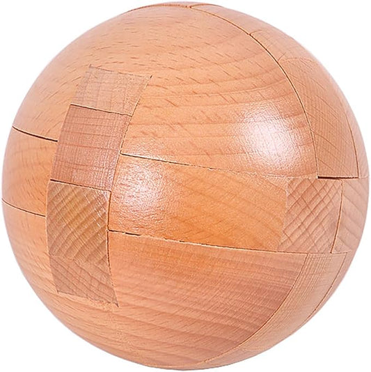 Wooden Brain Teasers Puzzle Handmade Big Wooden Puzzle Magic Ball Toy Intelligence IQ Games 3D Sphere Puzzles for Kids and Adults (Natural Wood)