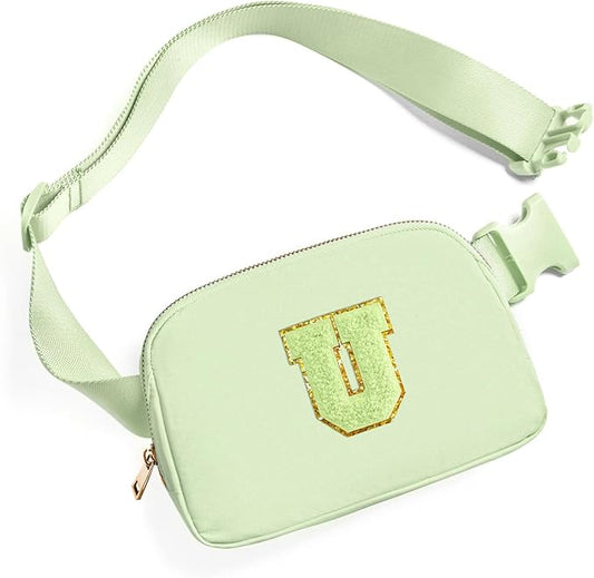 Gitus Gifts for 8 9 10 11 12 Year Old Girls Belt Bag Fanny Pack Crossbody Bags with Initial Letter Patch Cute Stuff Birthday Gifts for Teen Girls Women Personalized Trend Stuff (Light Green-U)